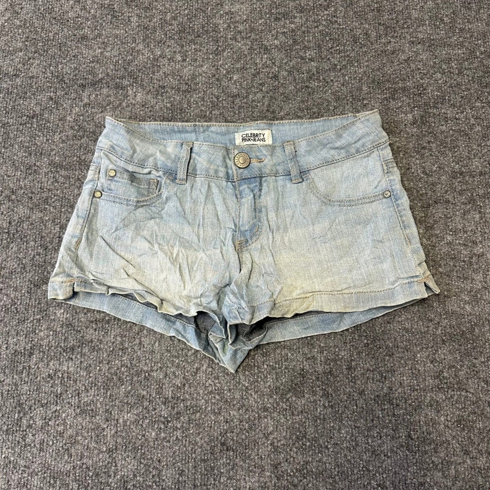 Celebrity Pink Shorts Womens Size 1 Light Blue Vintage Wash Denim Low Rise Cuff